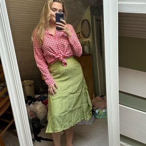 J. Jill Green Linen Blend Hanky Hem Midi Skirt